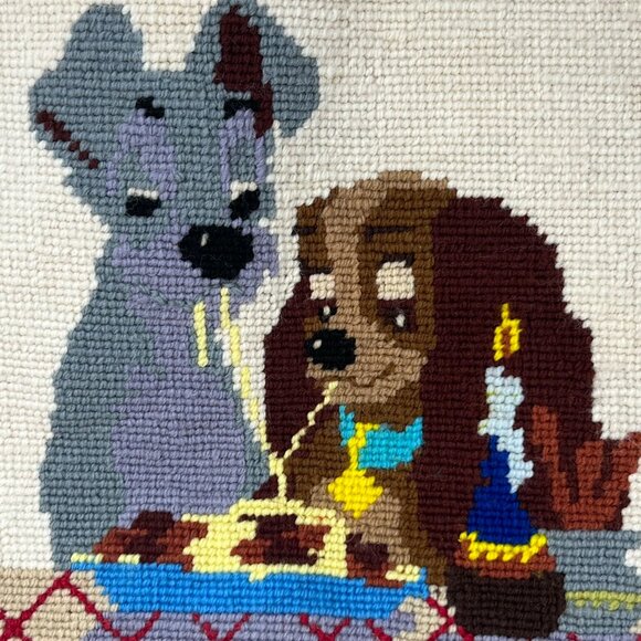Needlepoint Square Lady & The Tramp Amore Completed  15.75" x 16.5"  Vintage - Picture 3 of 5